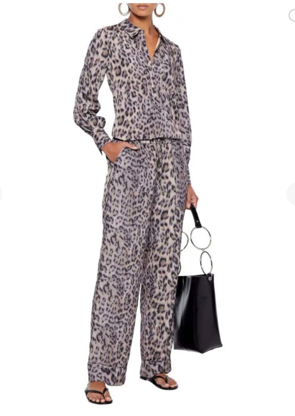 JOIE Daltona Leopard-print Crepe de chine Tie Waist Animal Print Pants // XS